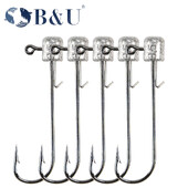 B&U NED kabliukas ant galvos, 2 g-14 g Visų dydžių apvalus rutulinis kabliukas be piktžolių ilgakočio antriniai kabliukai, skirti minkštai sliekų žvejybai