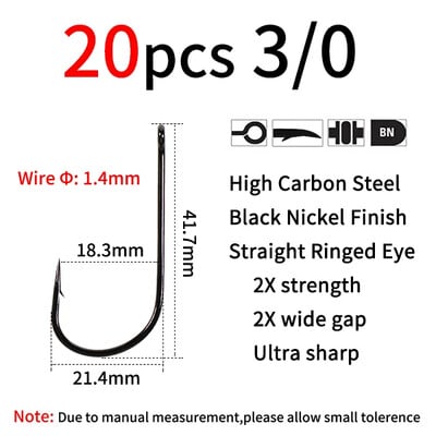 Elllv 1/0 - 8/0 Cârlig Aberdeen cu tijă scurtă și gură largă Cârlig de pescuit cu apă sărată 2X rezistență și decalaj Sabiki Rigs Cârlig pentru zburătoare mare