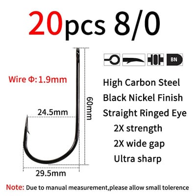 Elllv 1/0 - 8/0 Cârlig Aberdeen cu tijă scurtă și gură largă Cârlig de pescuit cu apă sărată 2X rezistență și decalaj Sabiki Rigs Cârlig pentru zburătoare mare