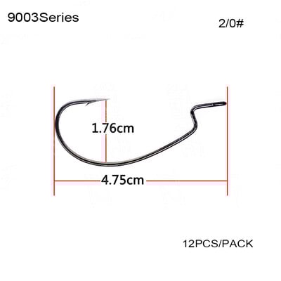 BKK 9003 Seria 8-12 buc/pachet Cârlige offset cu deschidere lată Cârlig cu vierme de pescuit pentru momeală moale cu vierme Bas ghimpat crap manivelă cârlig de pescuit