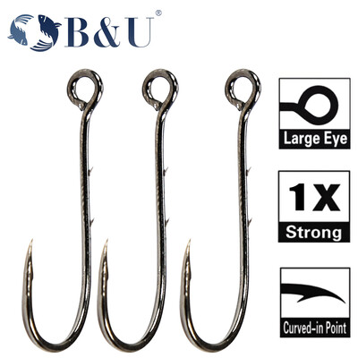 B&U 20db nagy szemű gyűrűs horg Horgászhorog Carbon Steel Single Hooks felszerelés Worm Hooks Fishing Soft Worm Hooks High Carbon Steel