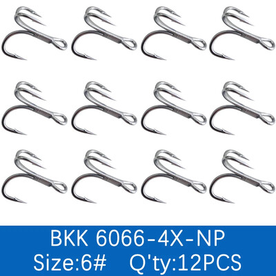 BKK 6066-4X-NP UltraAntirust Treble Hook BT663-UA trigubi kabliukai 1/0 - 8# kabliukas, skirtas žvejybai gėlame vandenyje