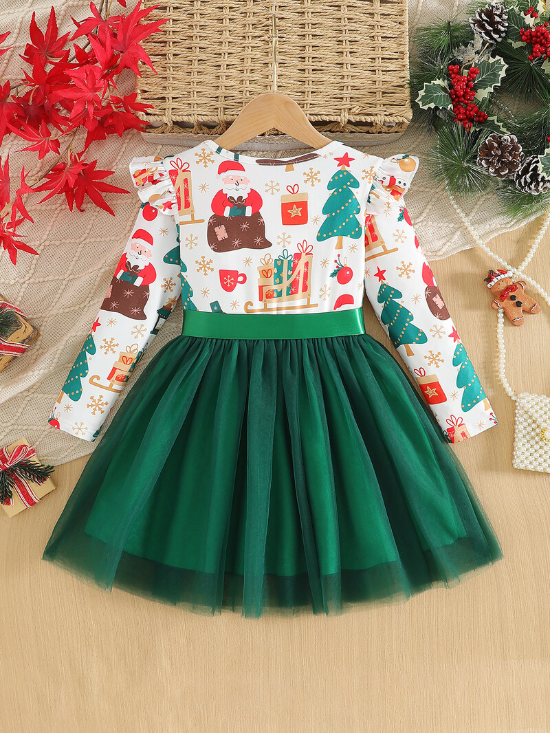 Kalėdiniai užsienio prekybos vaikiški rūbai mažiems ir vidutiniams vaikams, naujoms mergaitėms, dvigubas lankelis, Kalėdų šventinė dviejų dalių suknelė, madinga