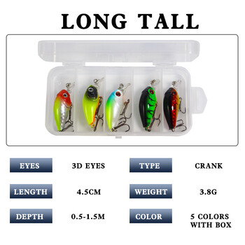 Crank Bait Fishing Lure Lure Parts Glide Bait Swimbait Rock Crank Σετ δολώματος 5 τμχ/Σετ 4,5cm/3,8g