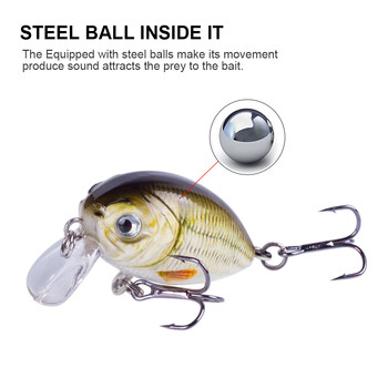 Мини Crank Bait 40mm 4g плаващ микро воблер Crankbait Шумни риболовни примамки за сладководни твърди изкуствени приспособления Minnow Bass