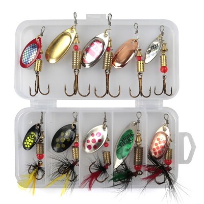 Fém Spoon Spinner horgászcsali 10db szett Spoonbait Crankbaits Horgász wobblerek csuka horgolt készlet mesterséges csali