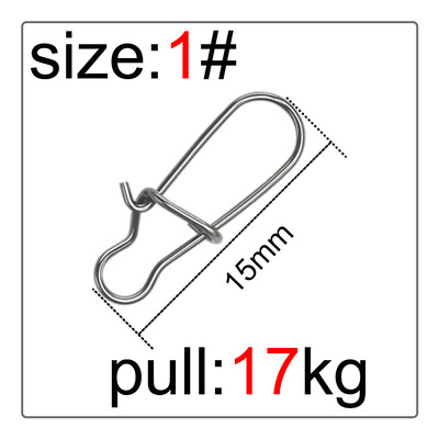 50 db horgász forgatható csatlakozó horgok zsinór Clip Lock karabinerek rozsdamentes acél horgász rögzítő pattintható eszközök