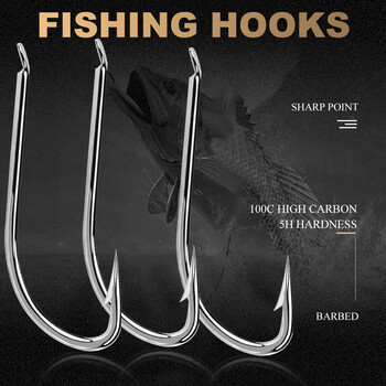 FTK 100pcs/ Box Long Shank Fishing Hook 1#-12# Fish Hooks High Carbon Steel Αιχμηρό αγκαθωτό δόλωμα Άγκιστρο πέστροφα Αγκίστρια ψαρέματος μπάσου