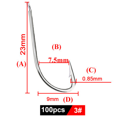 FTK 100db/ Dobozos Hosszúszárú horgászhorog 1#-12# Fish Hooks High Carbon Acél éles szögesszögű csali horog Pisztráng basszus horgász horgok