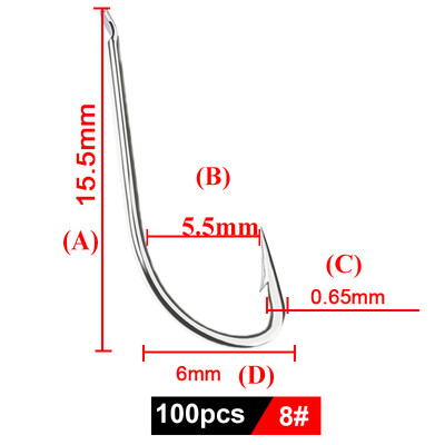 FTK 100db/ Dobozos Hosszúszárú horgászhorog 1#-12# Fish Hooks High Carbon Acél éles szögesszögű csali horog Pisztráng basszus horgász horgok