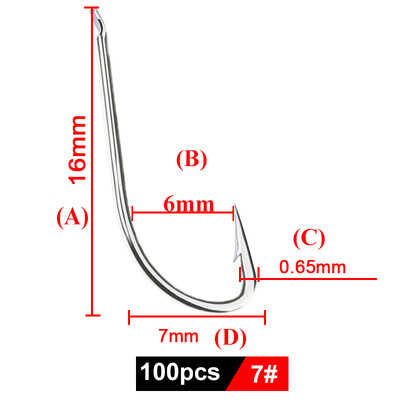 FTK 100db/ Dobozos Hosszúszárú horgászhorog 1#-12# Fish Hooks High Carbon Acél éles szögesszögű csali horog Pisztráng basszus horgász horgok