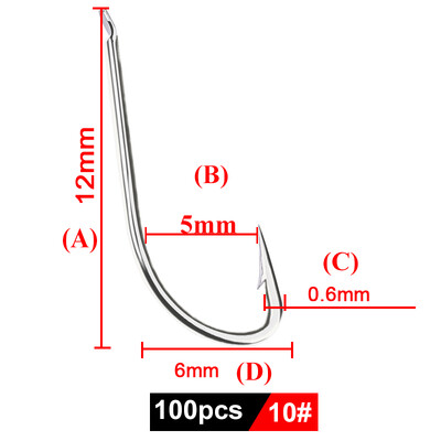FTK 100db/ Dobozos Hosszúszárú horgászhorog 1#-12# Fish Hooks High Carbon Acél éles szögesszögű csali horog Pisztráng basszus horgász horgok
