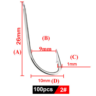 FTK 100db/ Dobozos Hosszúszárú horgászhorog 1#-12# Fish Hooks High Carbon Acél éles szögesszögű csali horog Pisztráng basszus horgász horgok