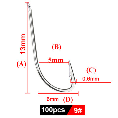 FTK 100db/ Dobozos Hosszúszárú horgászhorog 1#-12# Fish Hooks High Carbon Acél éles szögesszögű csali horog Pisztráng basszus horgász horgok