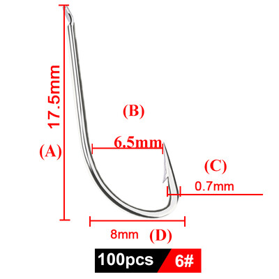 FTK 100db/ Dobozos Hosszúszárú horgászhorog 1#-12# Fish Hooks High Carbon Acél éles szögesszögű csali horog Pisztráng basszus horgász horgok