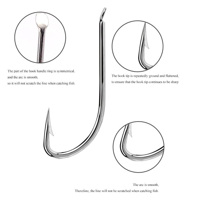 FTK 100db/ Dobozos Hosszúszárú horgászhorog 1#-12# Fish Hooks High Carbon Acél éles szögesszögű csali horog Pisztráng basszus horgász horgok