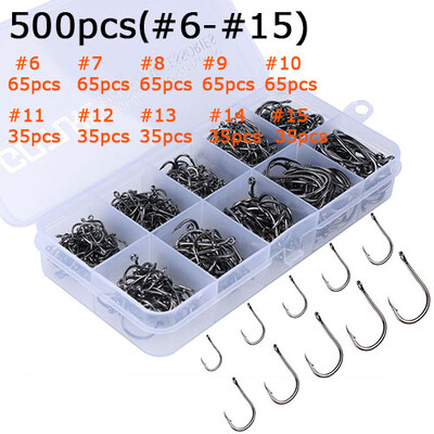 Goture 500tk/partii Püügikonksud #6 #7 #8 #9 #10 #11 #12 #13 #14 #15 Mageveepüügi Konksud karpkalapüügi tarbed