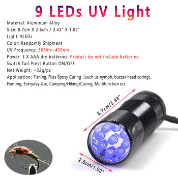 Bimoo 9 LEDs 21 LEDs Fly Tiing UV Curing Fishing Flies Resin Lamp Pen Shape UV Torch Light Алуминиева многофункционална UV светлина