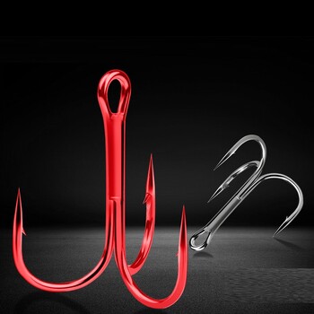 Θάλασσα. Yolo 10Pcs Fishing Hook 1#-12# Red Barbed Triple FISHHOOK Overstriking Fishing Tackle High Carbon Steel Treble Hook