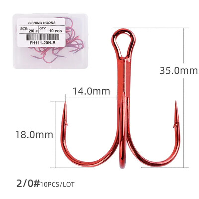 Tenger. Yolo 10 db horgász horgok 1#-12# piros szögesszögű hármas FISHHOOK Overstriking horgászfelszerelés magas szénacél háromszögű horgok