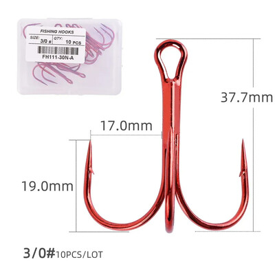 Tenger. Yolo 10 db horgász horgok 1#-12# piros szögesszögű hármas FISHHOOK Overstriking horgászfelszerelés magas szénacél háromszögű horgok
