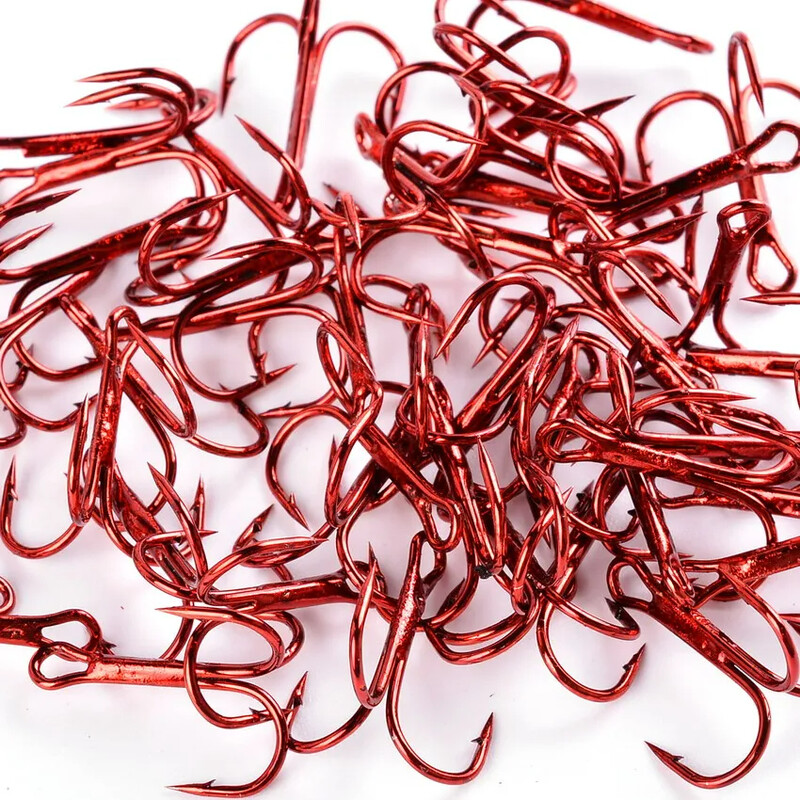 Tenger. Yolo 10 db horgász horgok 1#-12# piros szögesszögű hármas FISHHOOK Overstriking horgászfelszerelés magas szénacél háromszögű horgok