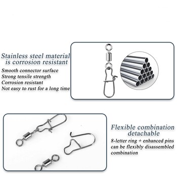 50 бр. Риболовен конектор, щракащ лагер, подвижни риболовни куки от неръждаема стомана, примамка за морски риболов, многофункционална щифтова джигова тактика