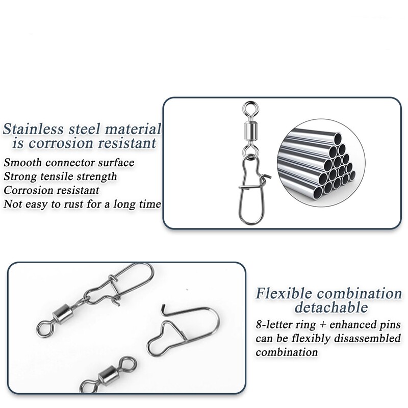 50 komada konektora za pecanje, uskočni ležaj od nehrđajućeg čelika, kotrljajuće udice za ribolov, mamac za morski ribolov, višenamjenski pribor