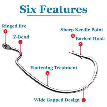20/50 бр. Риболовни куки за риболов на бас #1-5/0# Високовъглеродна стоманена офсетна манивела Куки с мека стръв за червеи Кука за мухъл Texas Rig Hook