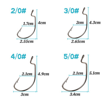 20/50 бр. Риболовни куки за риболов на бас #1-5/0# Високовъглеродна стоманена офсетна манивела Куки с мека стръв за червеи Кука за мухъл Texas Rig Hook