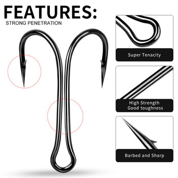 Sea.Yolo 50 τεμ./συσκευασία Lure Fishing Hook High Carbon Steel Double Hook Explosive Hook Barbed for Bass Carp Lake Fishing