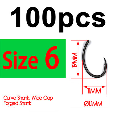 Bimoo 100db Yn High Carbon Steel pontyhorgok Matt fekete horggal, méret 2 4 6 8 10 Európa Japán pontyhorgász