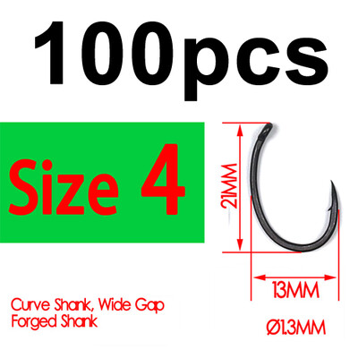 Bimoo 100db Yn High Carbon Steel pontyhorgok Matt fekete horggal, méret 2 4 6 8 10 Európa Japán pontyhorgász
