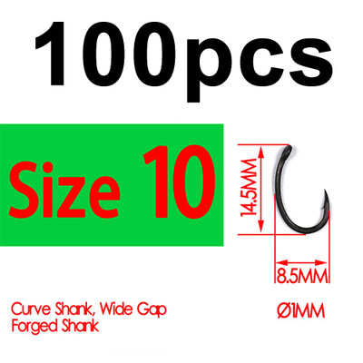 Bimoo 100db Yn High Carbon Steel pontyhorgok Matt fekete horggal, méret 2 4 6 8 10 Európa Japán pontyhorgász