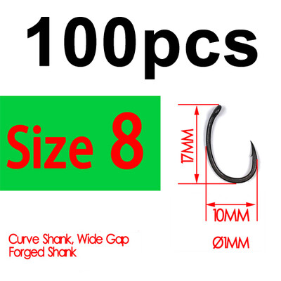 Bimoo 100db Yn High Carbon Steel pontyhorgok Matt fekete horggal, méret 2 4 6 8 10 Európa Japán pontyhorgász