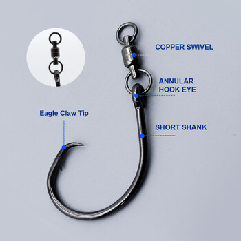 ZYZ 3pcs/Tag Circle Hooks With Swivel Ring 6/0# 7/0# 8/0# 9/0# 10/0# Αντιμπλεγμονώδεις γάντζοι θαλάσσιου ψαρέματος Fishhook Swivel Set Tackle