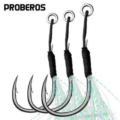 PROBEROS10db fém Jig Tail Assist horgok 11-19# PE zsinórral, tömör gyűrűs horgász horoggal 5-80g-os csali horgász horgokhoz