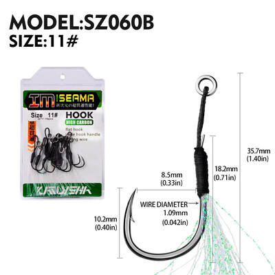 PROBEROS10db fém Jig Tail Assist horgok 11-19# PE zsinórral, tömör gyűrűs horgász horoggal 5-80g-os csali horgász horgokhoz