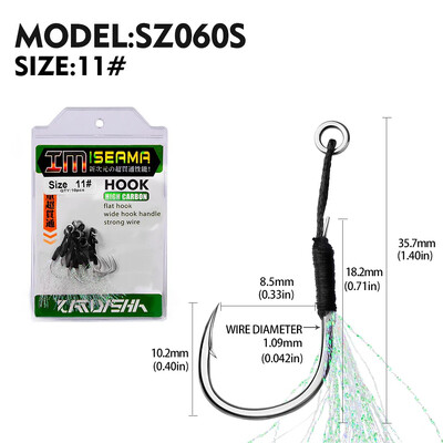 PROBEROS10db fém Jig Tail Assist horgok 11-19# PE zsinórral, tömör gyűrűs horgász horoggal 5-80g-os csali horgász horgokhoz