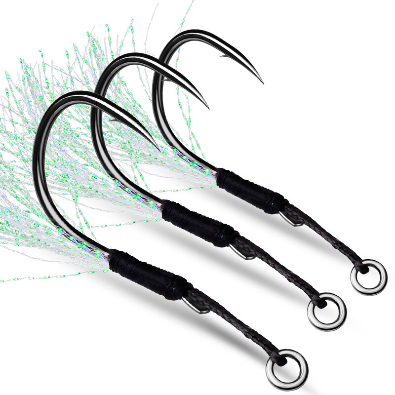 PROBEROS10db fém Jig Tail Assist horgok 11-19# PE zsinórral, tömör gyűrűs horgász horoggal 5-80g-os csali horgász horgokhoz