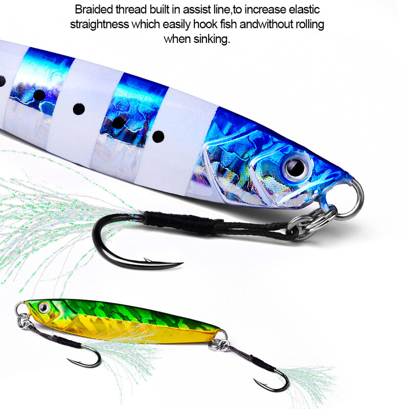 PROBEROS10db fém Jig Tail Assist horgok 11-19# PE zsinórral, tömör gyűrűs horgász horoggal 5-80g-os csali horgász horgokhoz