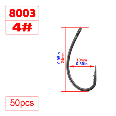 Hirisi 50ks povlakované vysoko uhlíkové nehrdzavejúce oceľové rybárske háčiky s ostňami na kapry v originálnej maloobchodnej krabici 8003