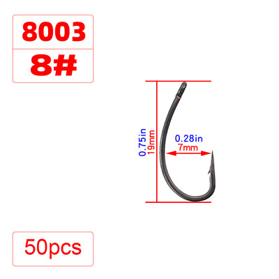 Hirisi 50ks povlakované vysoko uhlíkové nehrdzavejúce oceľové rybárske háčiky s ostňami na kapry v originálnej maloobchodnej krabici 8003