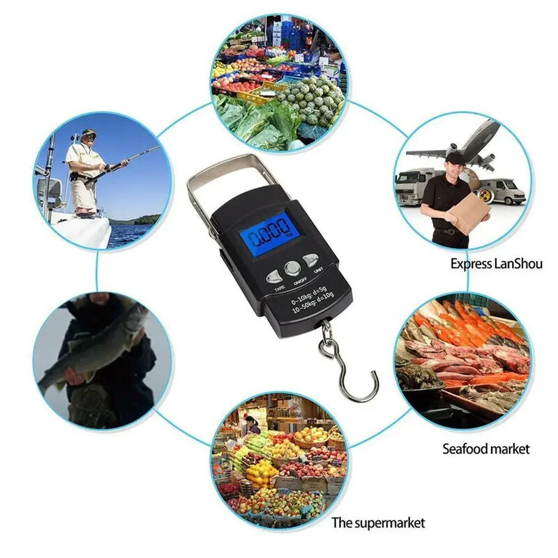 Džepna vaga od 50 kg, elektronička vaga, digitalna udica za pecanje, viseća ribička mjerna vrpca, ravnalo, mini prtljaga za ribolov