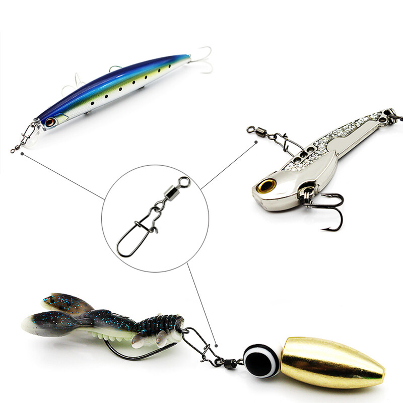 100 vnt./dėžutė Nuo 2# iki 14# Žvejybos jungties guolis Riedantis pasukamas kabliukas jauko reikmenys Karpių žuvų karpių žvejybos reikmenys Įrankiai