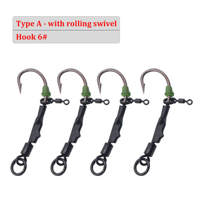 4 gab. Gatavi piesieti Ronnie Rigs dzeloņstieņu makšķerēšanas āķi ar uznirstošo boili savienotāju, velmējamām grozāmām ovālām ēsmas skrūvēm zivju piederumiem