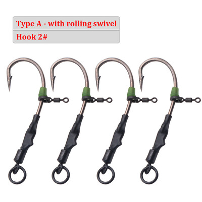 4 gab. Gatavi piesieti Ronnie Rigs dzeloņstieņu makšķerēšanas āķi ar uznirstošo boili savienotāju, velmējamām grozāmām ovālām ēsmas skrūvēm zivju piederumiem