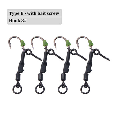 4 gab. Gatavi piesieti Ronnie Rigs dzeloņstieņu makšķerēšanas āķi ar uznirstošo boili savienotāju, velmējamām grozāmām ovālām ēsmas skrūvēm zivju piederumiem