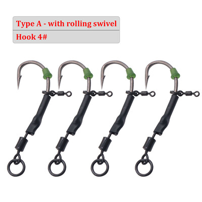 4 gab. Gatavi piesieti Ronnie Rigs dzeloņstieņu makšķerēšanas āķi ar uznirstošo boili savienotāju, velmējamām grozāmām ovālām ēsmas skrūvēm zivju piederumiem