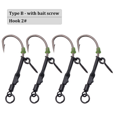 4 gab. Gatavi piesieti Ronnie Rigs dzeloņstieņu makšķerēšanas āķi ar uznirstošo boili savienotāju, velmējamām grozāmām ovālām ēsmas skrūvēm zivju piederumiem